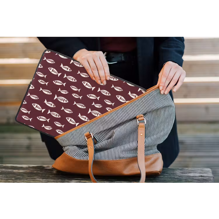 Vissen - Grafisch - Patroon - Donker laptophoes neopreen klein 279 -tas