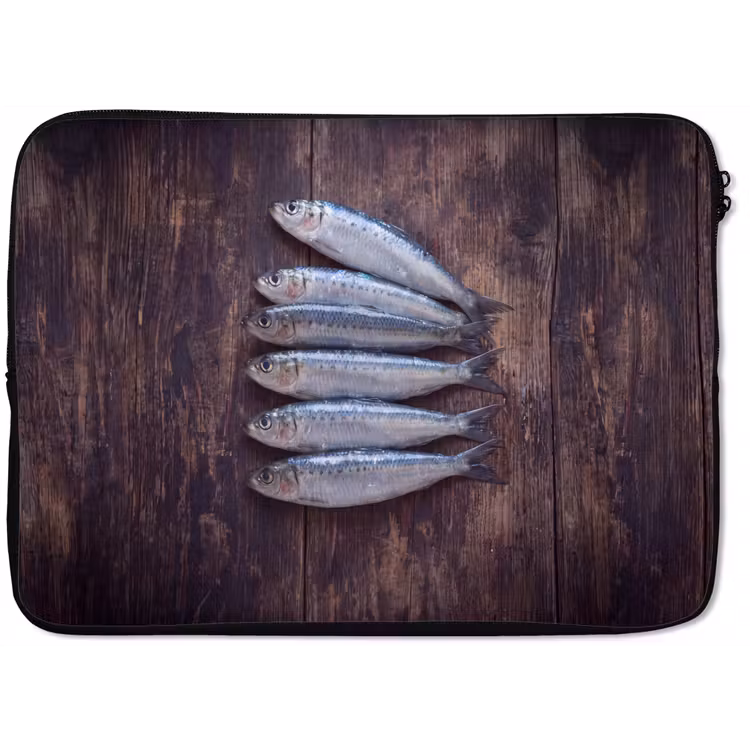 Laptop hülle - Fisch – Holz – Essen - Vis - Hout - Eten laptophoes neopreen klein