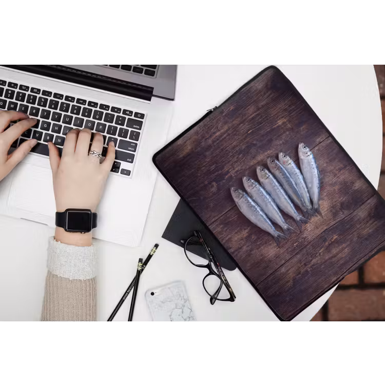 Laptop hülle - Fisch – Holz – Essen - Vis - Hout - Eten laptophoes neopreen klein