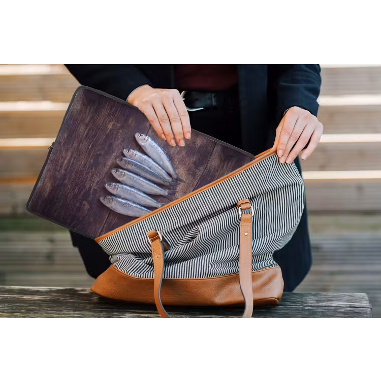 Laptop hülle - Fisch – Holz – Essen - Vis - Hout - Eten laptophoes neopreen klein