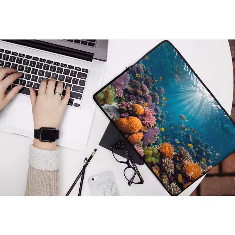 Vis - Koraal - Oceaan - Natuur - Kleurrijk laptophoes neopreen klein -bureau
