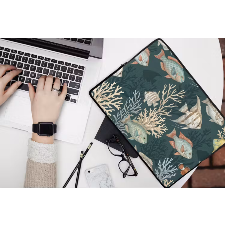 Vis - Koraal - Onderwater - Illustratie laptophoes neopreen klein -bureau