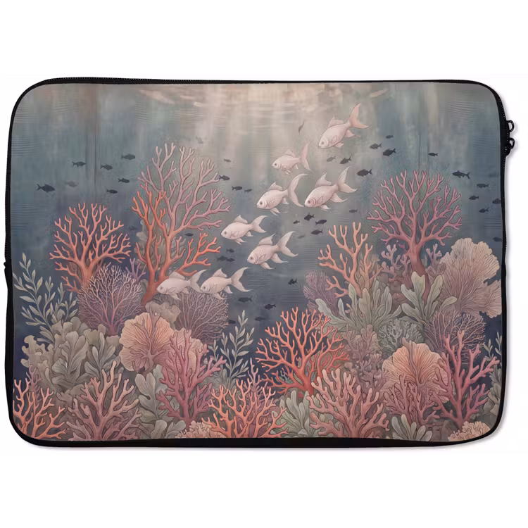 Vis - Koraal - Onderwater - Illustratie - Vintage laptophoes neopreen klein -zkaufland3dotto