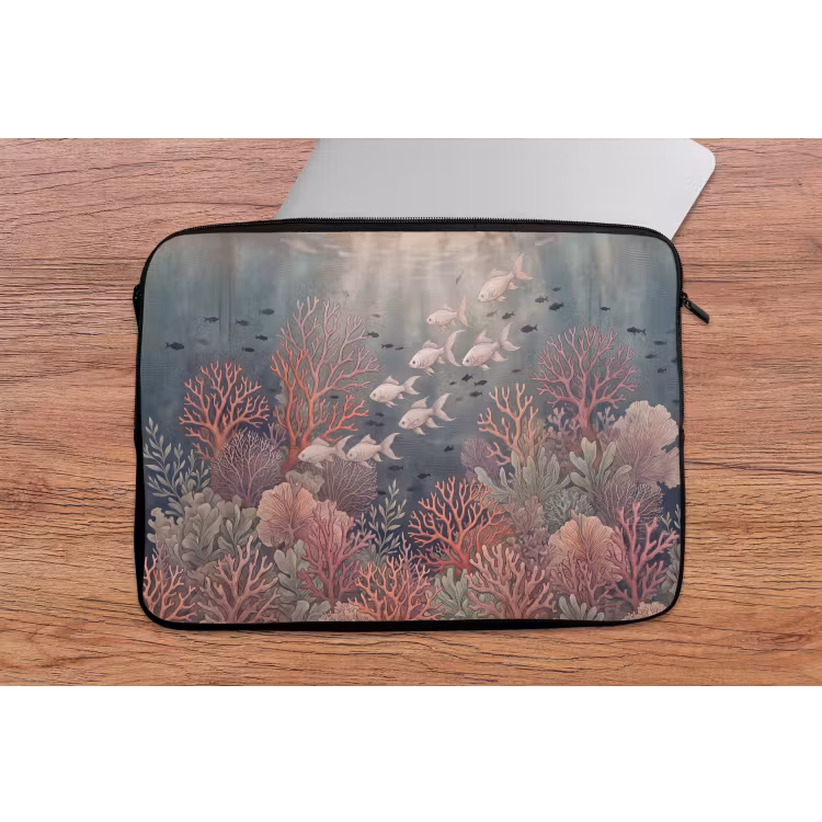 Vis - Koraal - Onderwater - Illustratie - Vintage laptophoes neopreen klein -tafel