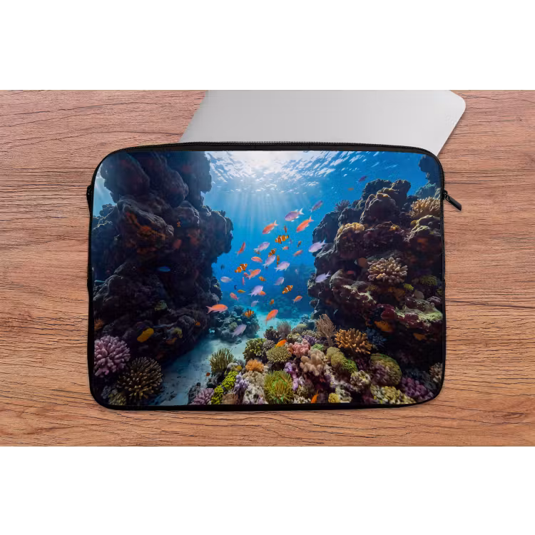 Vis - Koraalrif - Onderwater - Levendig - Blauw laptophoes neopreen klein -tafel