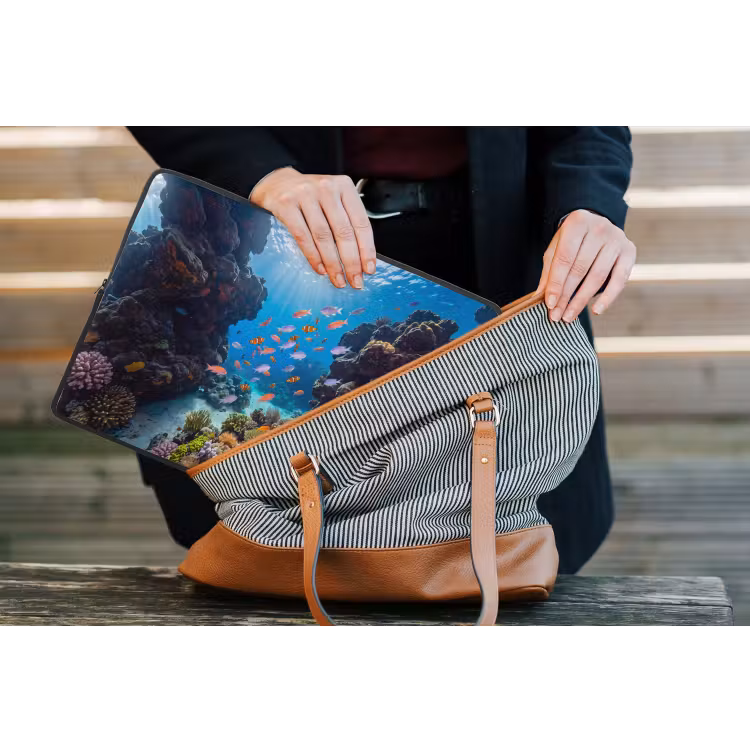 Vis - Koraalrif - Onderwater - Levendig - Blauw laptophoes neopreen klein -tas