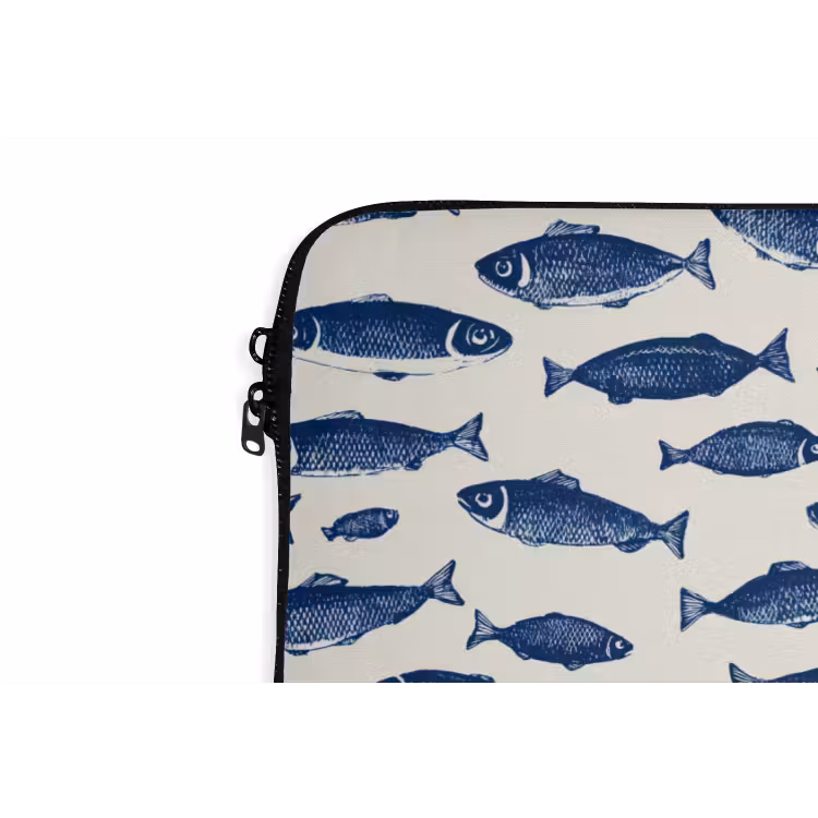 Vissen - Patroon - Blauw - Wit laptophoes neopreen klein 279 -detail