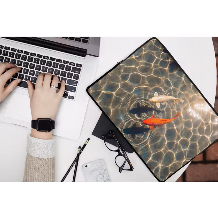Vis - Water - Dieren - Oranje - Goud laptophoes neopreen klein -bureau