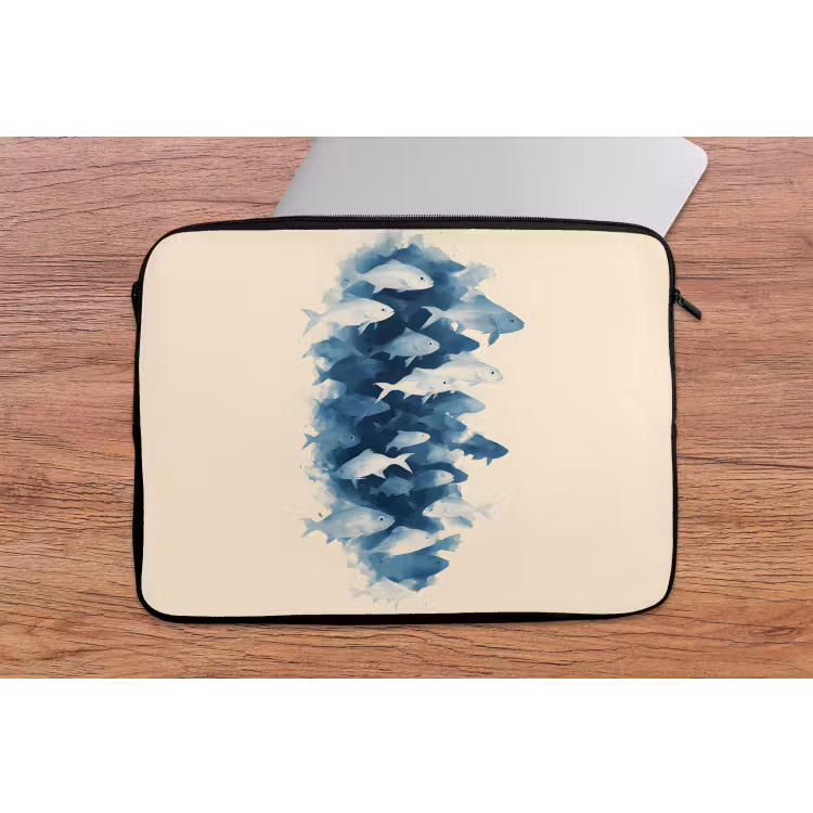 Vissen - Minimalistisch - Blauw laptophoes neopreen klein -tafel