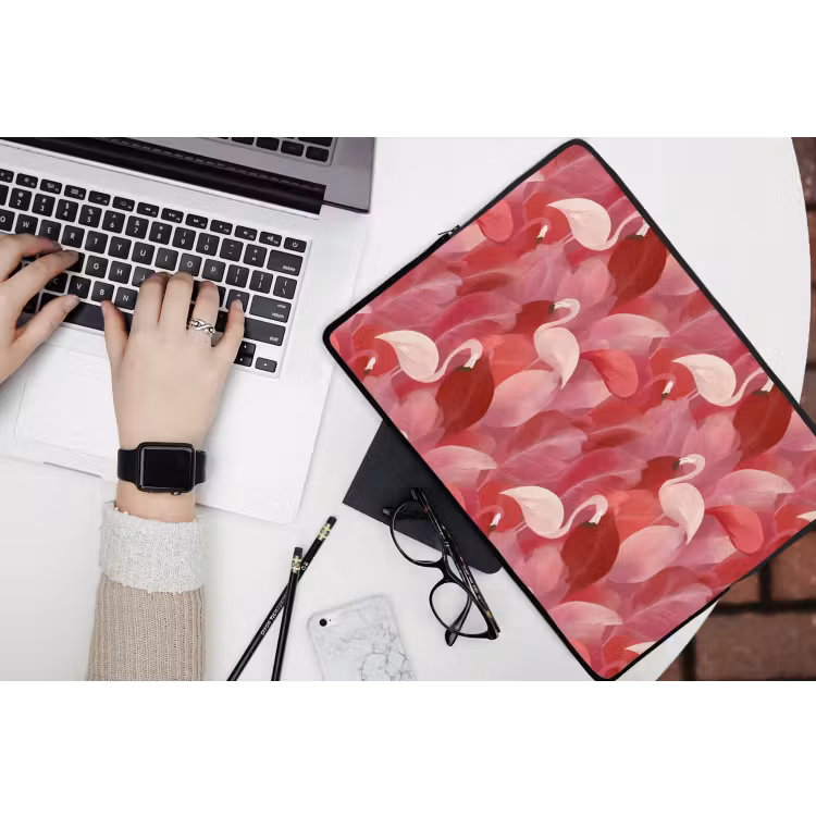 Flamingo - Botanisch - Elegant - Roze - Rood laptophoes neopreen klein 279 -bureau