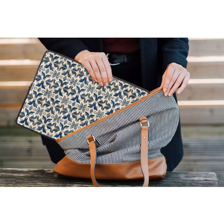 Tegel - Patroon - Blauw - Beige laptophoes neopreen klein 279 -tas
