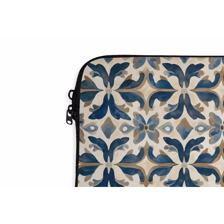 Tegel - Patroon - Blauw - Beige laptophoes neopreen klein 279 -detail