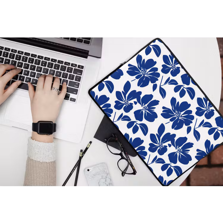 Floraal - Modern - Blauw laptophoes neopreen klein 279 -bureau