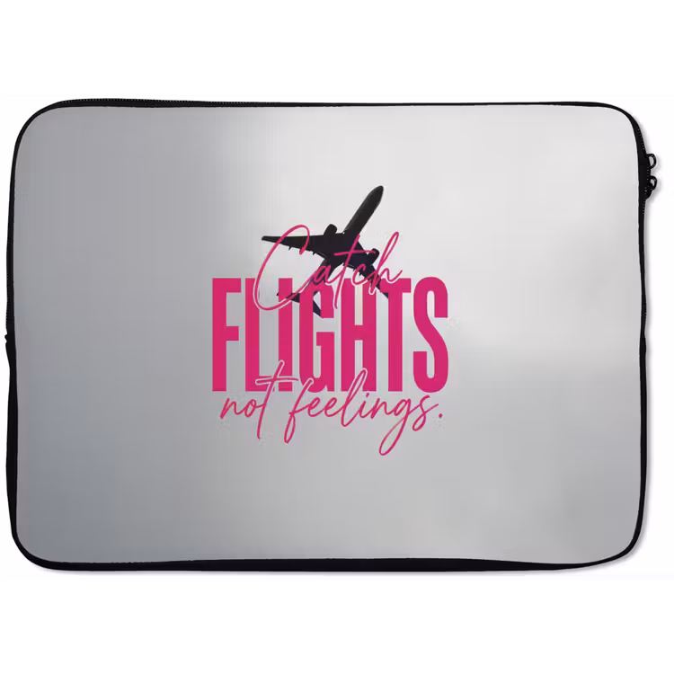 Catch flights not feelings - Vliegtuig - Roze laptophoes neopreen klein -zkaufland3dotto