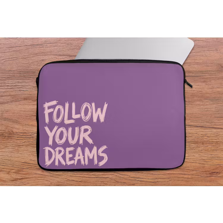 Follow your dreams - Paars - Penseeltextuur laptophoes neopreen klein -tafel