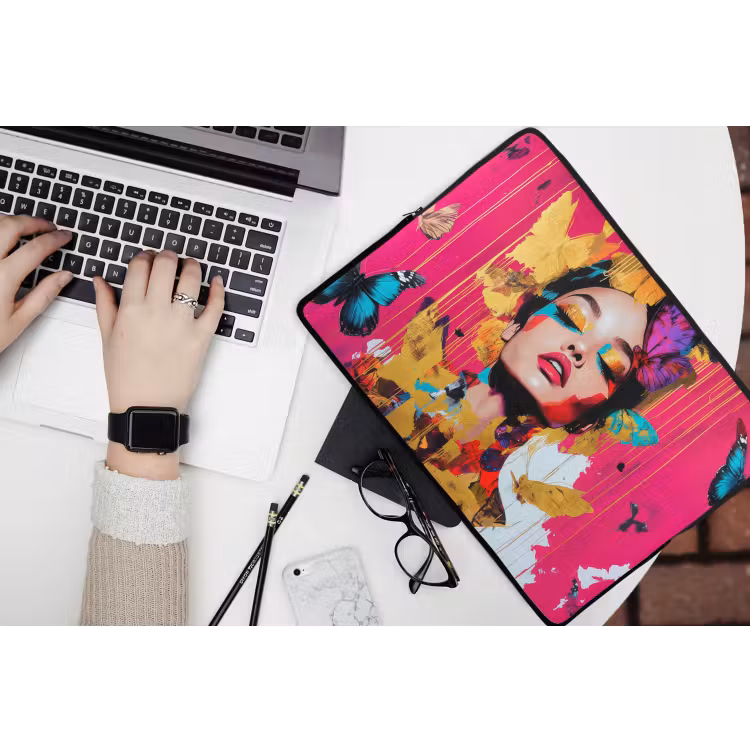 Vrouw - Abstract - Kleurrijk laptophoes neopreen klein -bureau