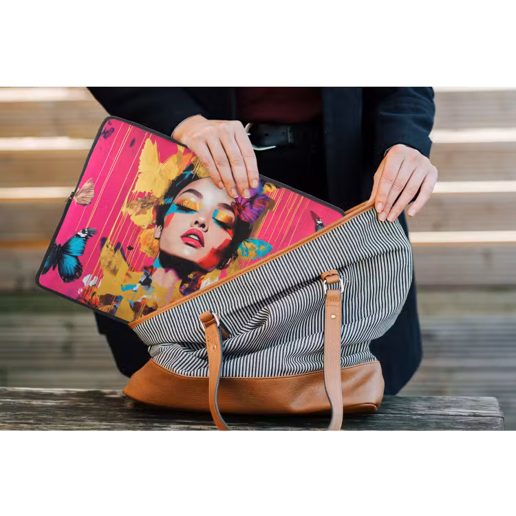 Vrouw - Abstract - Kleurrijk laptophoes neopreen klein -tas