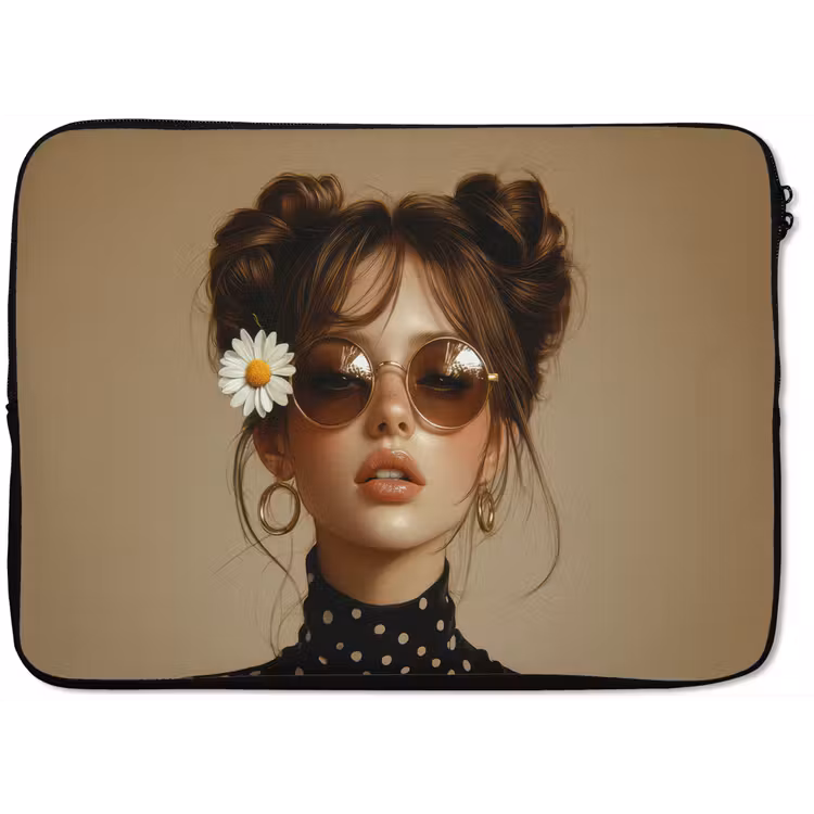 Vrouw - Beige - Bloem - Modern - Portret laptophoes neopreen klein -zkaufland3dotto