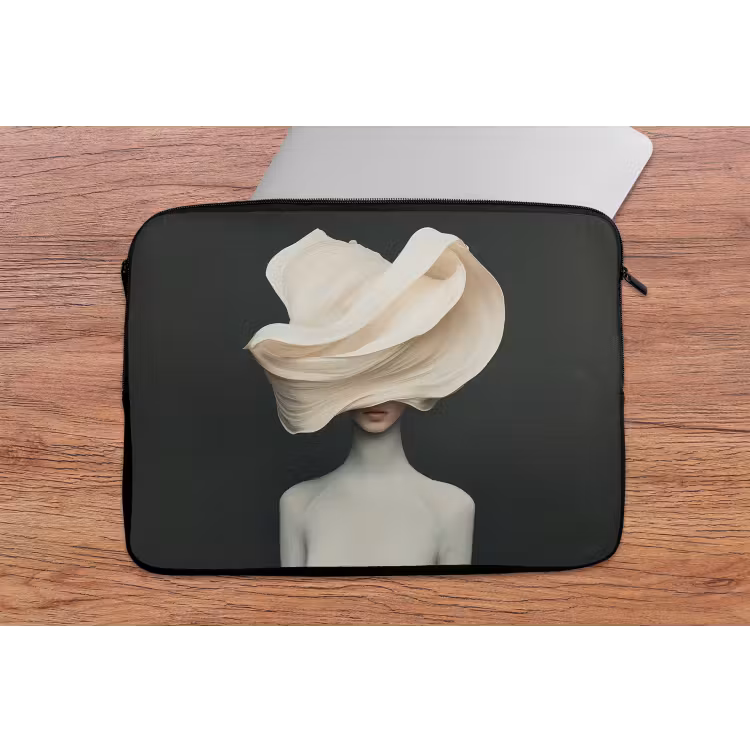 Vrouw - Beige - hoed laptophoes neopreen klein -tafel