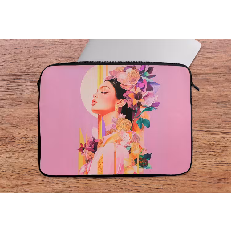 Vrouw - Bloemen - Paars - Abstract laptophoes neopreen klein -tafel