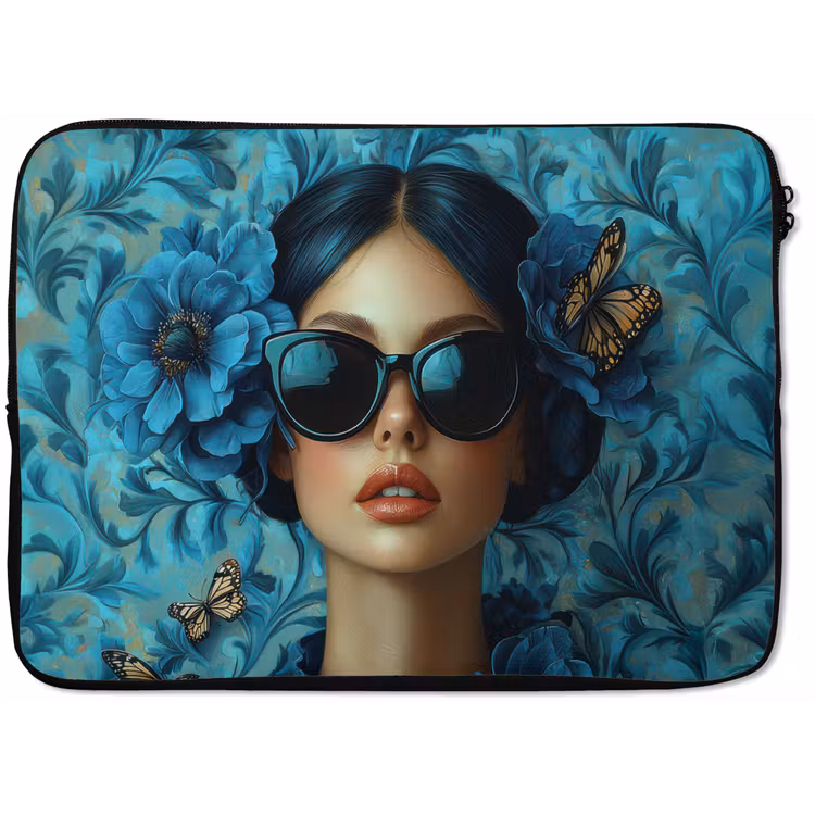 Vrouw - Bloemen - Vlinders - Blauw - Abstract laptophoes neopreen klein -zkaufland3dotto