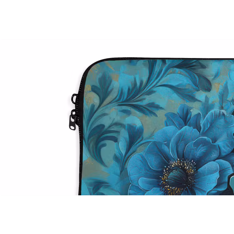 Vrouw - Bloemen - Vlinders - Blauw - Abstract laptophoes neopreen klein -detail