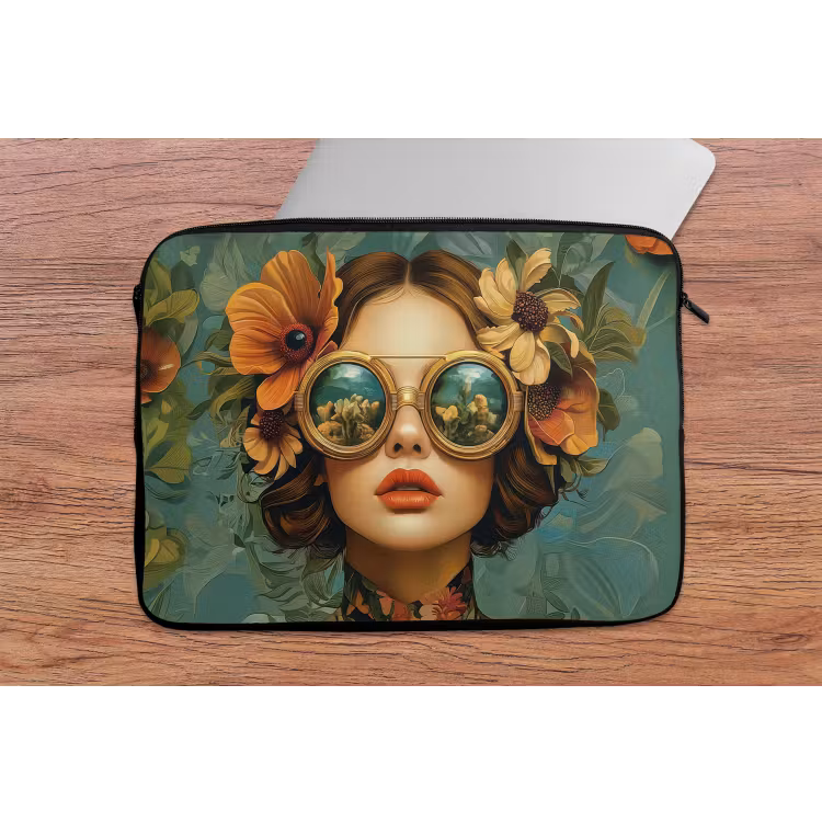 Vrouw - Bloemen - Vlinders - Natuur - Vintage laptophoes neopreen klein -tafel
