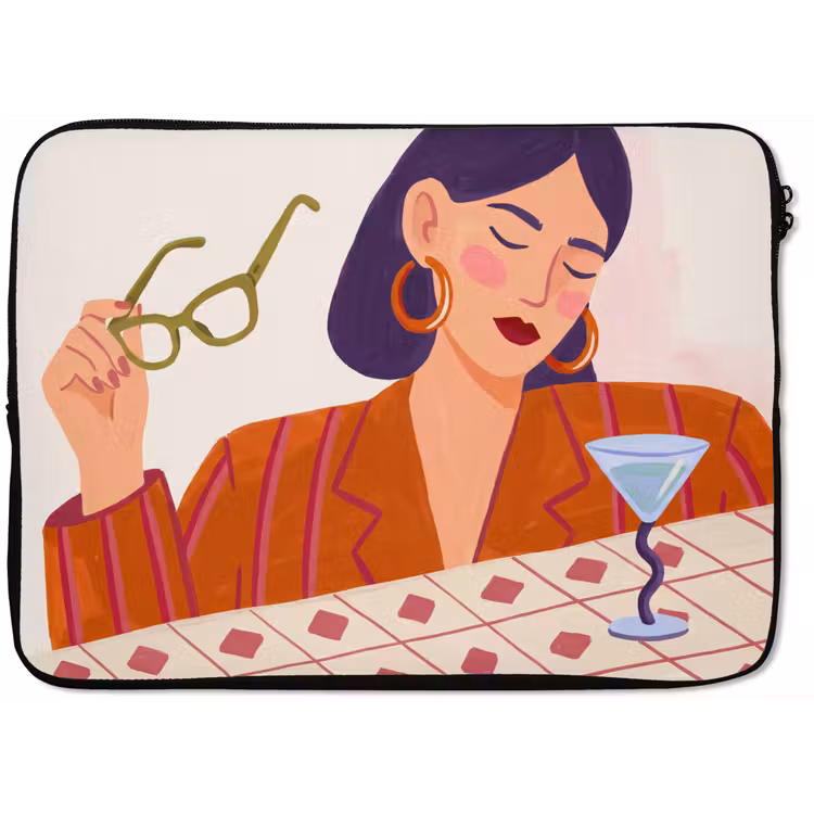 Vrouw - Bril - Cocktail - Illustratie - Modern laptophoes neopreen klein -zkaufland3dotto