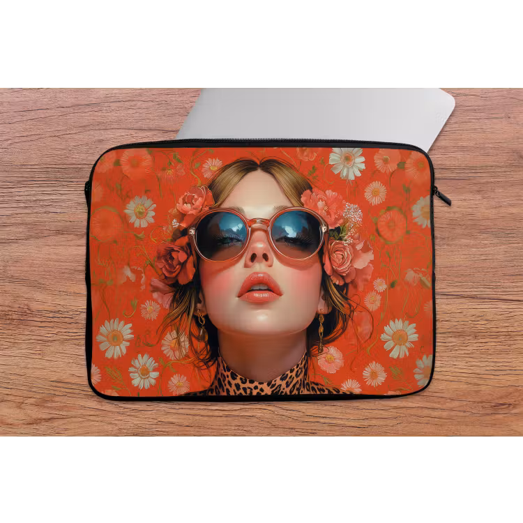 Vrouw - Kleurrijk - Dierenprint - Bloemen laptophoes neopreen klein -tafel