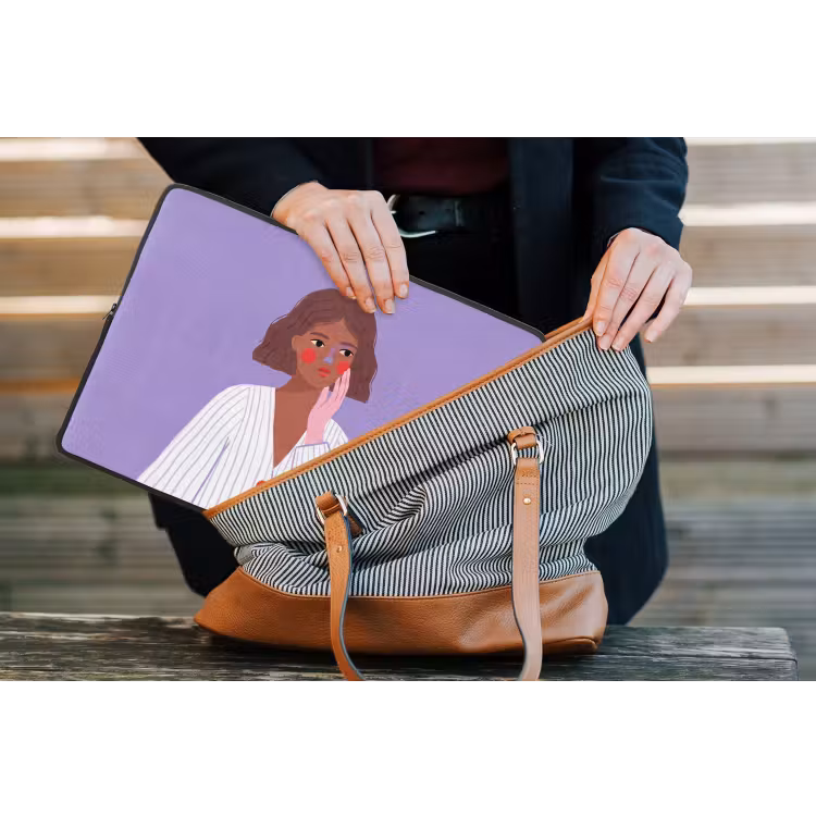 Vrouw - Gezicht - Mensen - Abstract - Kleurrijk laptophoes neopreen klein -tas