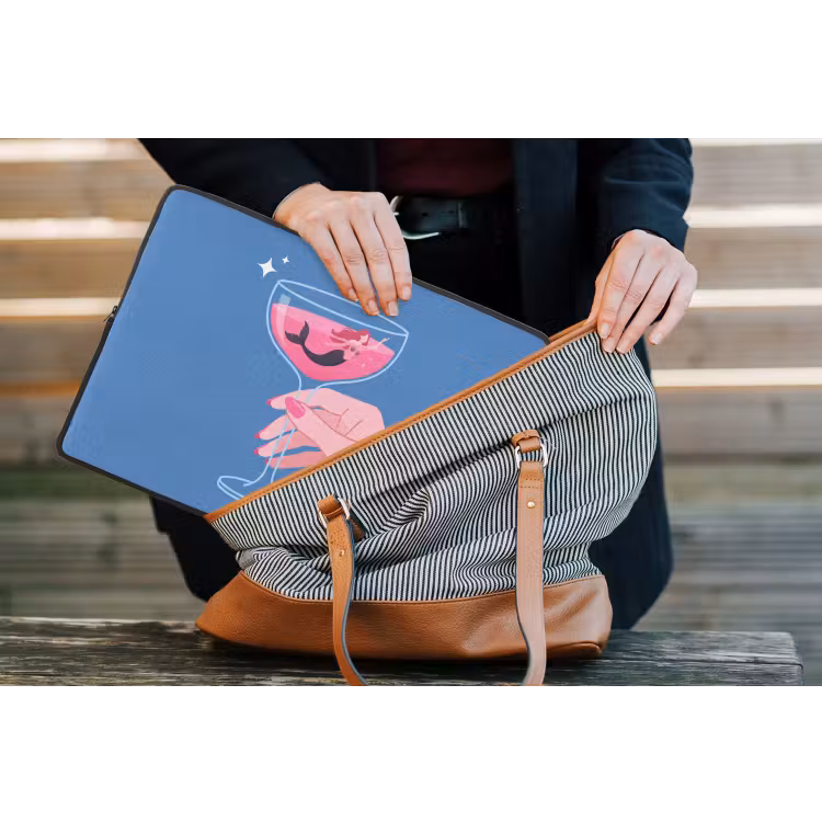 Vrouw - Glas - Abstract - Roze - Blauw laptophoes neopreen klein -tas
