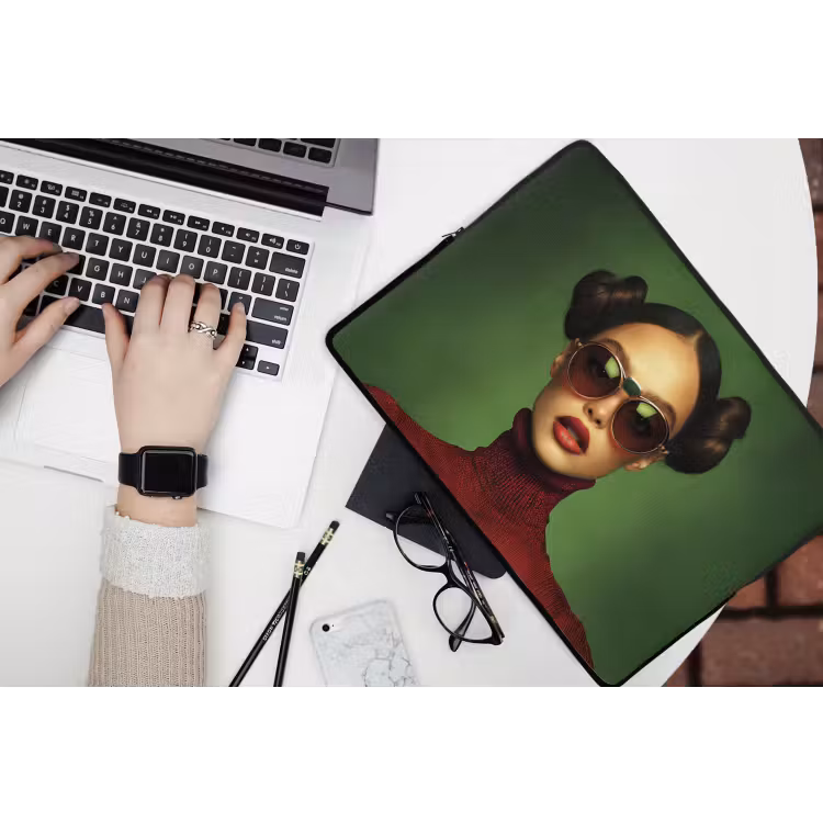 Vrouw - Groen - Bril - Aesthetic - Modern laptophoes neopreen klein -bureau