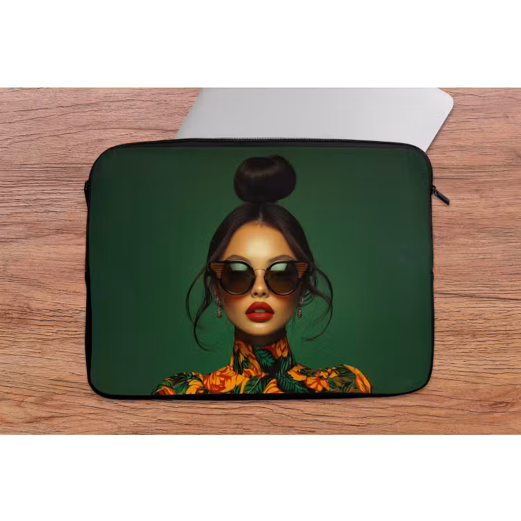 Vrouw - Groen - Modern - Bril - Abstract laptophoes neopreen klein -tafel