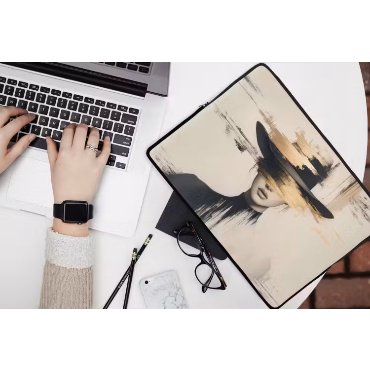 Vrouw - Hoed - Verf laptophoes neopreen klein -bureau