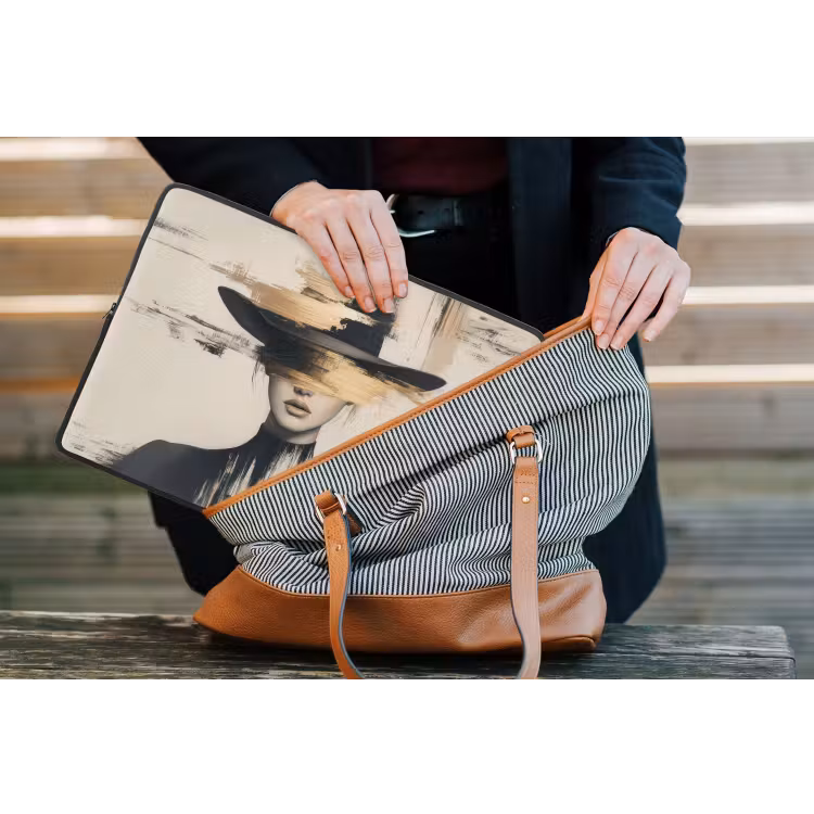 Vrouw - Hoed - Verf laptophoes neopreen klein -tas