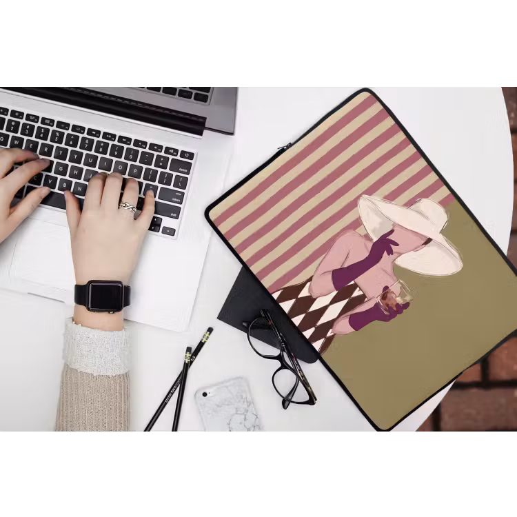 Vrouw - Hoed - Mode - Abstract - Kleurrijk laptophoes neopreen klein -bureau