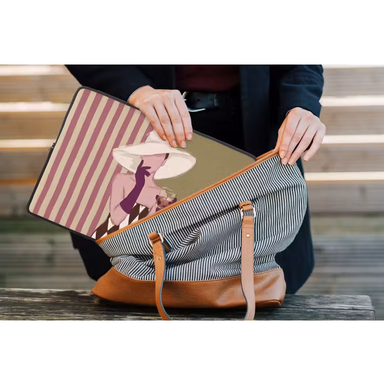 Vrouw - Hoed - Mode - Abstract - Kleurrijk laptophoes neopreen klein -tas