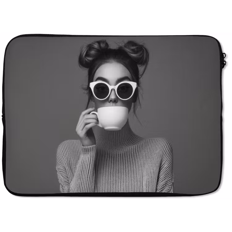 Vrouw - Koffie - Zwart - Wit laptophoes neopreen klein -zkaufland3dotto