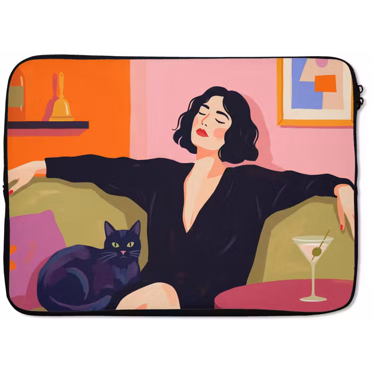 Vrouw - Kat - Interieur - Modern - Kleurrijk laptophoes neopreen klein -zkaufland3dotto