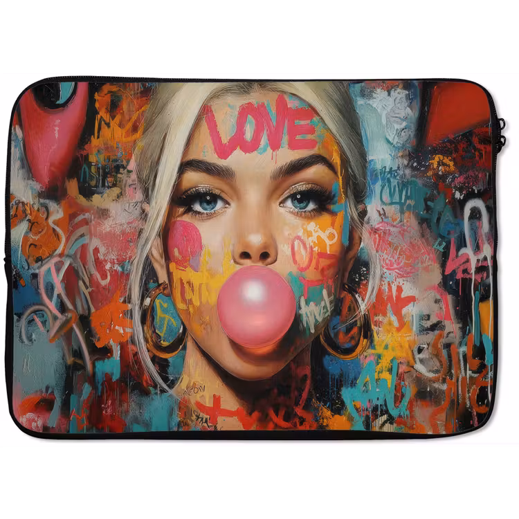 Vrouw - Kauwgom - Graffiti - Love laptophoes neopreen klein -zkaufland3dotto