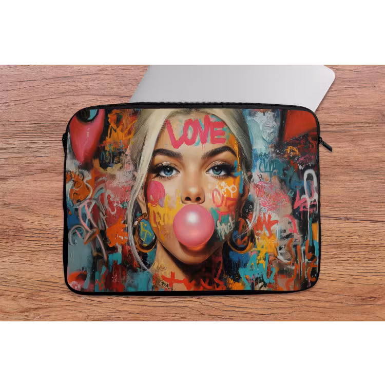 Vrouw - Kauwgom - Graffiti - Love laptophoes neopreen klein -tafel