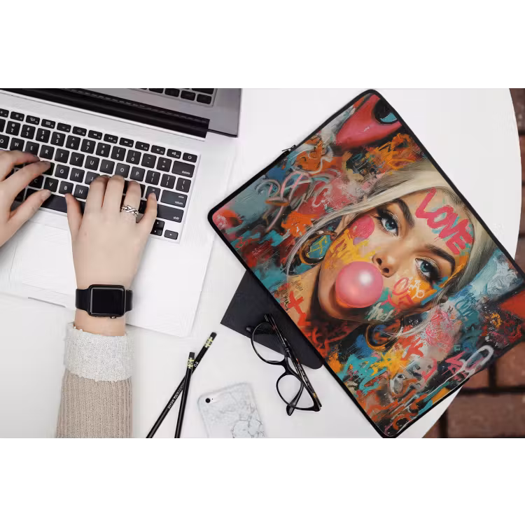 Vrouw - Kauwgom - Graffiti - Love laptophoes neopreen klein -bureau