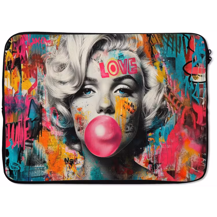 Vrouw - Kauwgom - Graffiti - Neonkleuren laptophoes neopreen klein -zkaufland3dotto