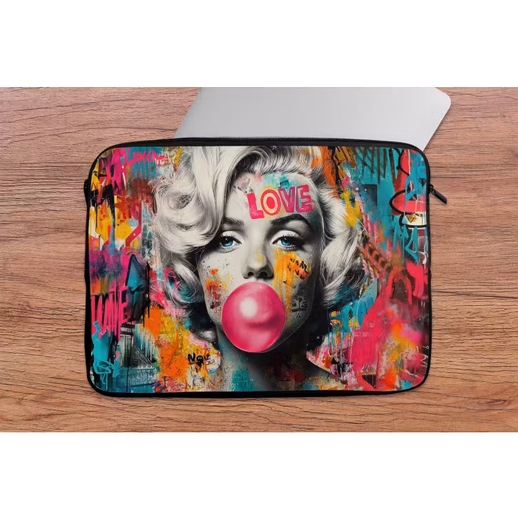 Vrouw - Kauwgom - Graffiti - Neonkleuren laptophoes neopreen klein -tafel