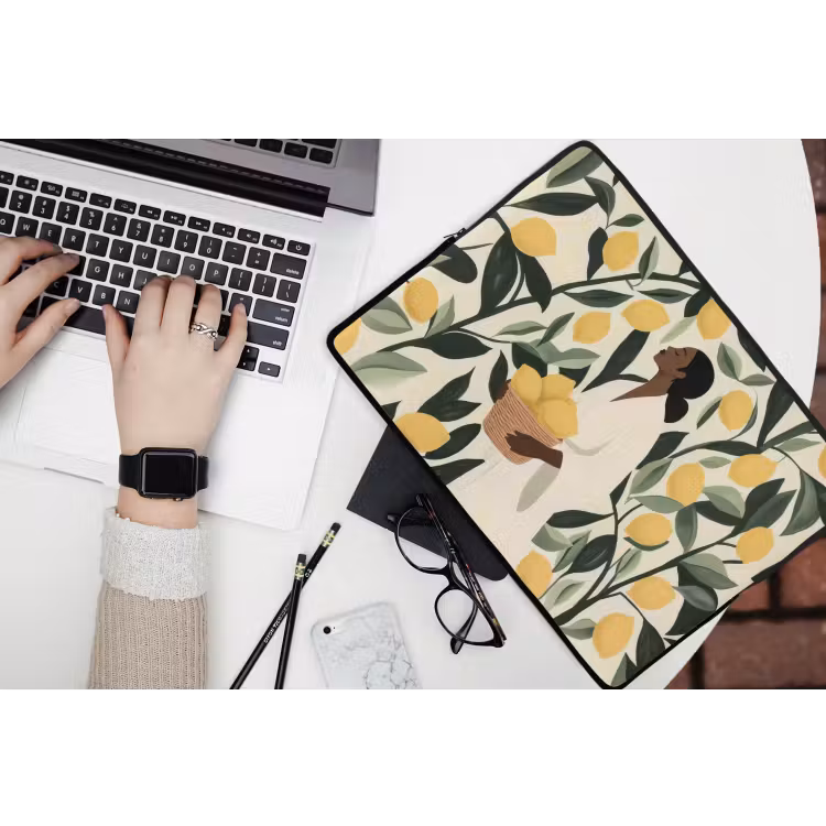 Vrouw - Mand - Citroenen - Bladeren laptophoes neopreen klein -bureau