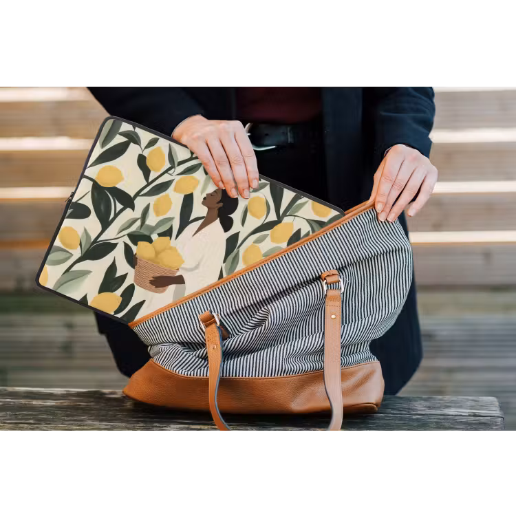 Vrouw - Mand - Citroenen - Bladeren laptophoes neopreen klein -tas