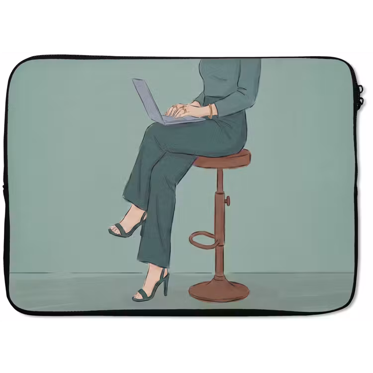 Vrouw - Laptop - Zittend - Illustratie - Groen laptophoes neopreen klein -zkaufland3dotto