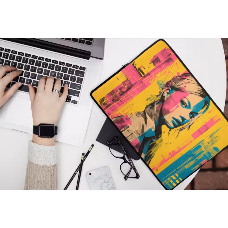 Vrouw - Verfstrepen - Gekleurd laptophoes neopreen klein -bureau