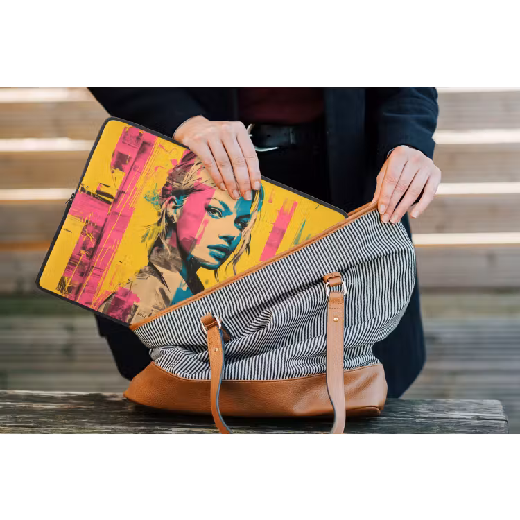 Vrouw - Verfstrepen - Gekleurd laptophoes neopreen klein -tas