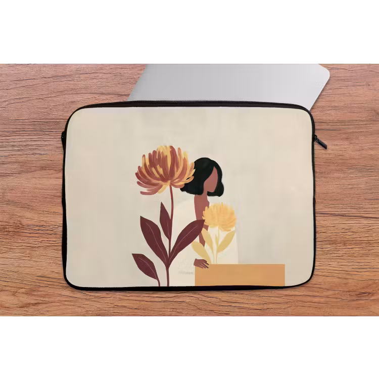 Vrouw - Minimalistisch - Bloem laptophoes neopreen klein -tafel